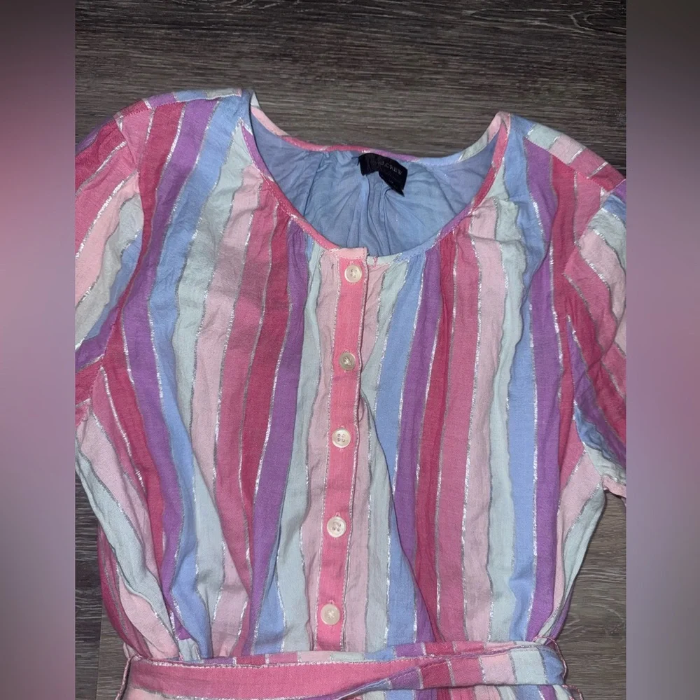 J. Crew Pastel Striped Veda Belted Long Sleeve Dress - Size Medium Petite